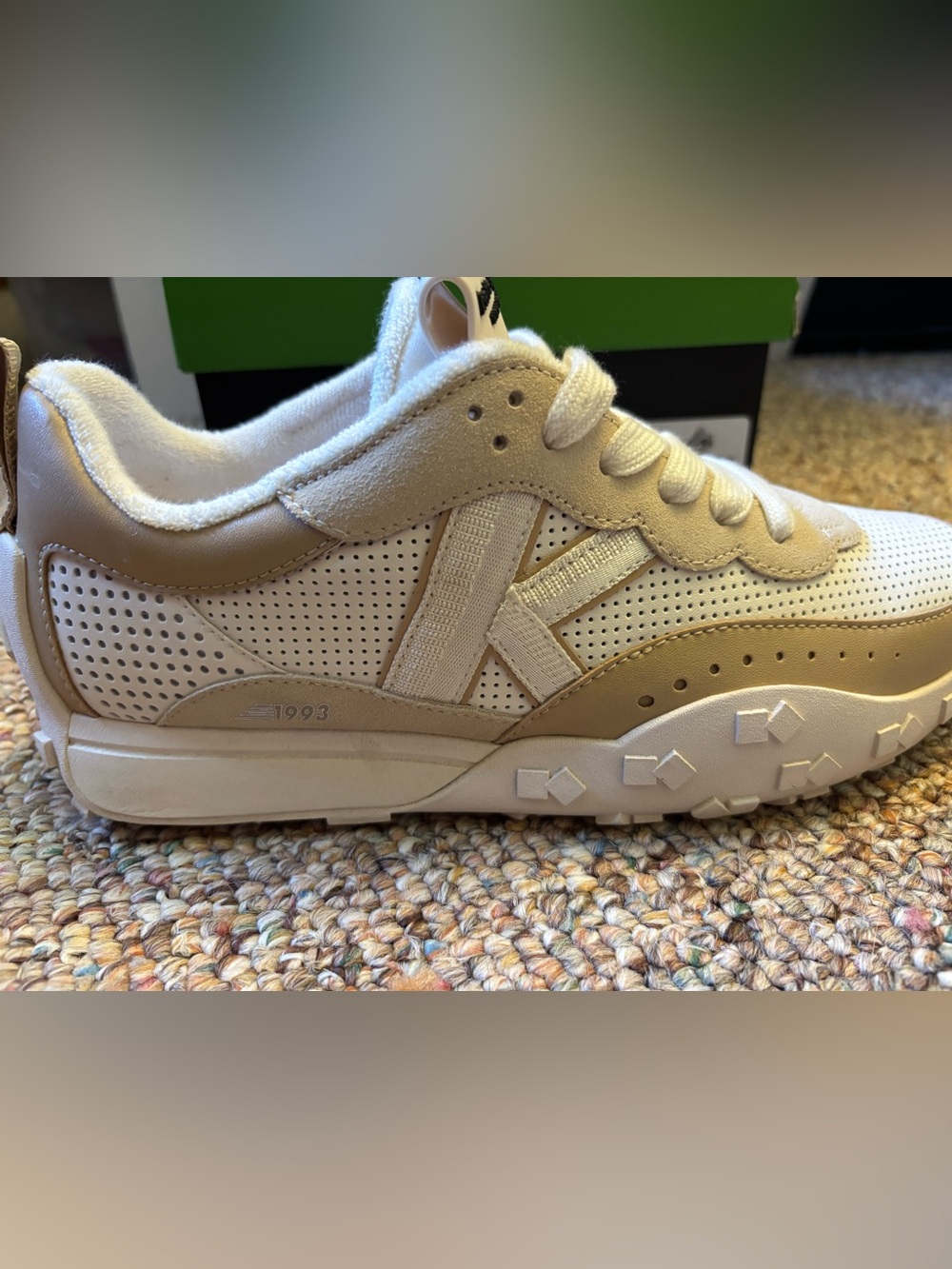 Kate as in K runner tan and white athletic sneakers